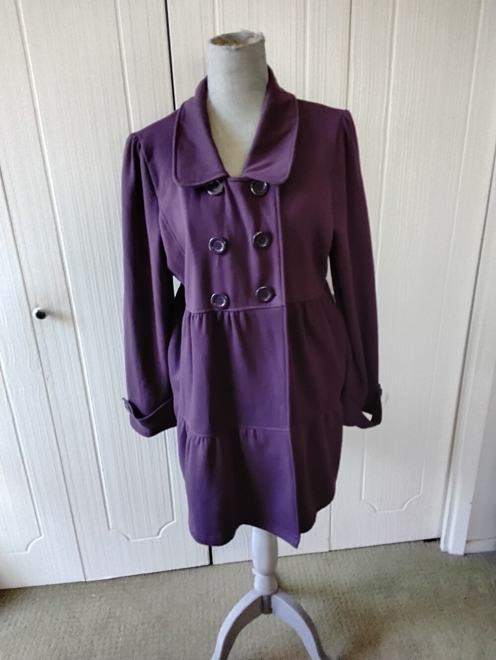 Purple Double-Breasted Peacoat, Size XL